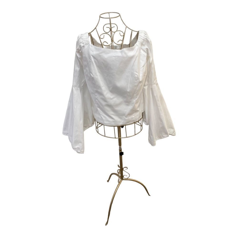 Petersyn Harlan White Cotton Blouse Long Sleeve Bell Sleeve Top Size L NWT